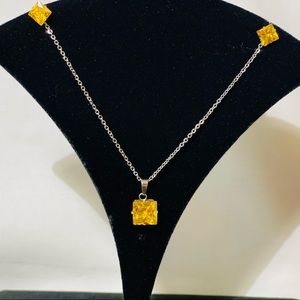 Peridot Zircon Square Pendant Necklace Matching Earrings.